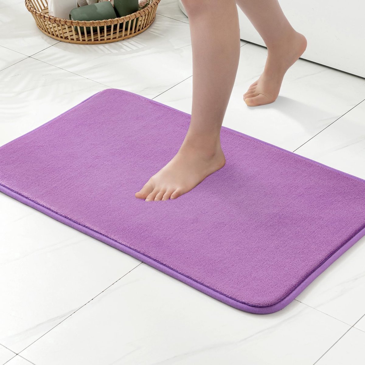 Stunq® Geïntegreerd Memory Foam Douchemat - Lichtpaarse Absorberende Deurbadmat - 40x60 cm