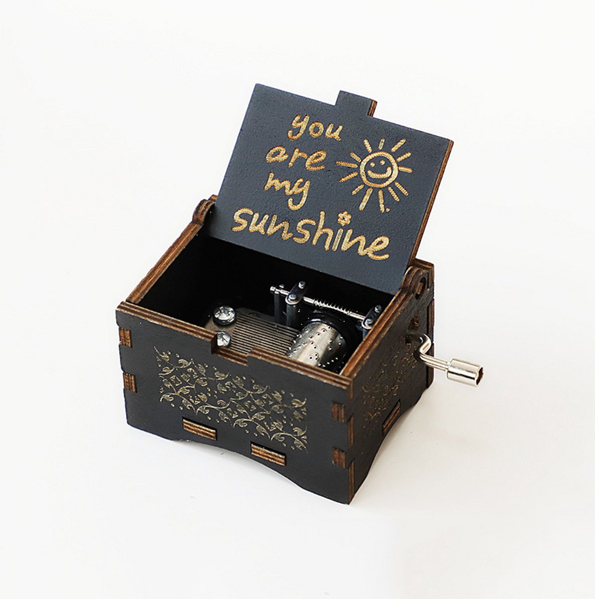 Een mini houten doosje in vintage-stijl, een uniek en perfect cadeau voor Valentijnsdag - zwart - zonnig.