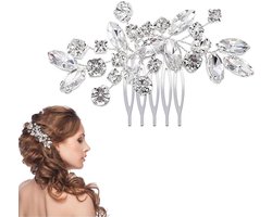 Haarkam met bloemen en parels voor bruidskapsel - Haarsieraad voor bruiloft en feest - Zilverkleurig
