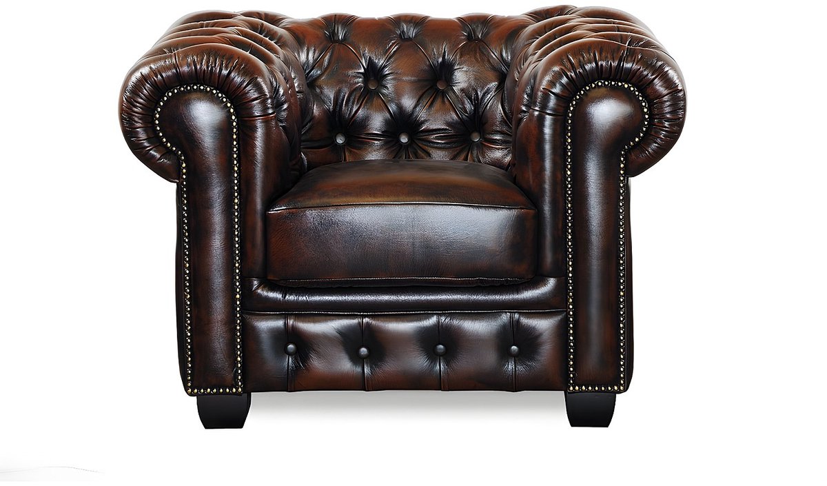 Vente-unique Fauteuil chesterfield BRENTON 100% buffelleer - bruin tinten Donkerbruin