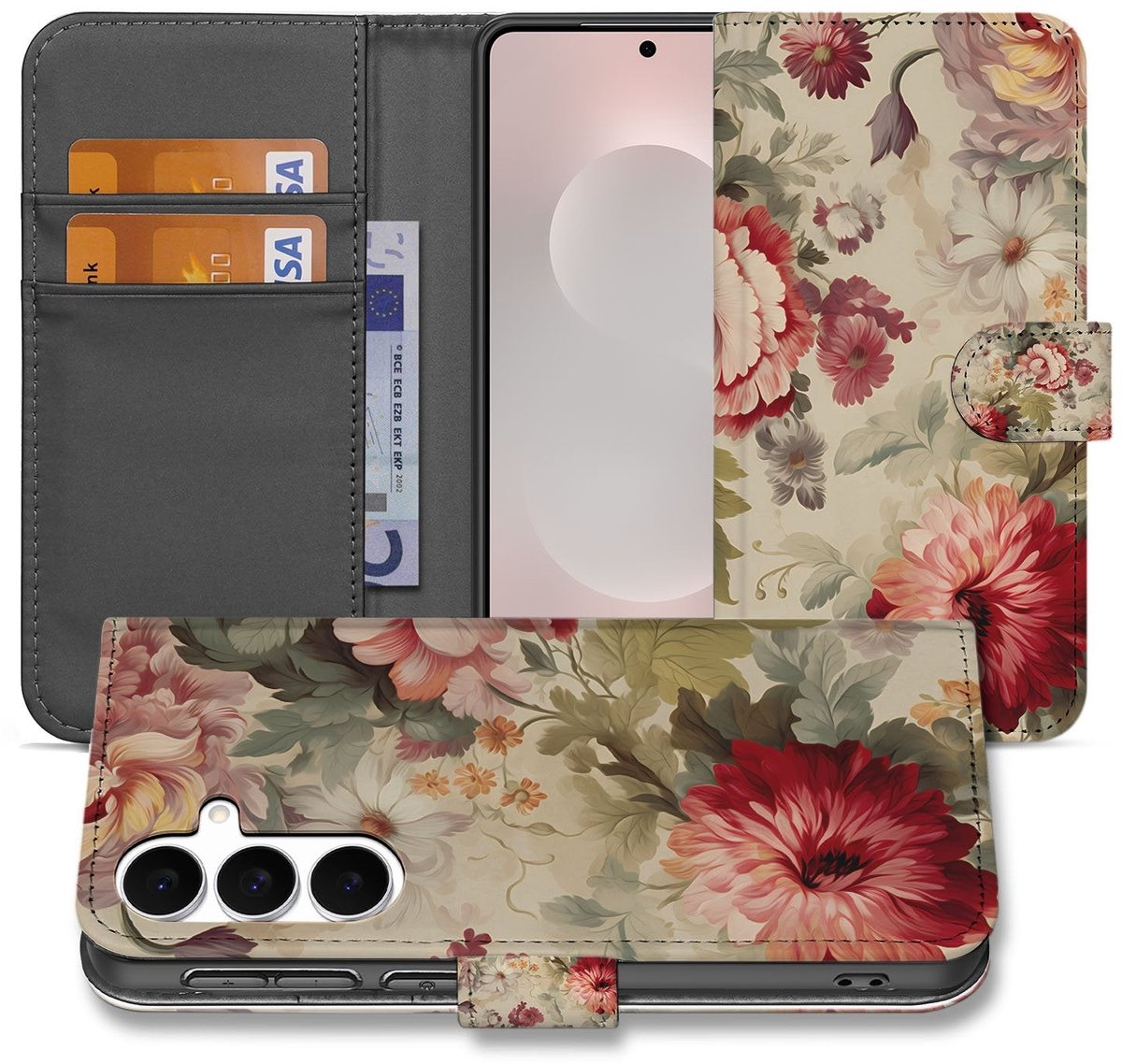 Samsung Galaxy S25 FE Bloemen Portemonnee Hoesje PU Leer 3 Pasjes