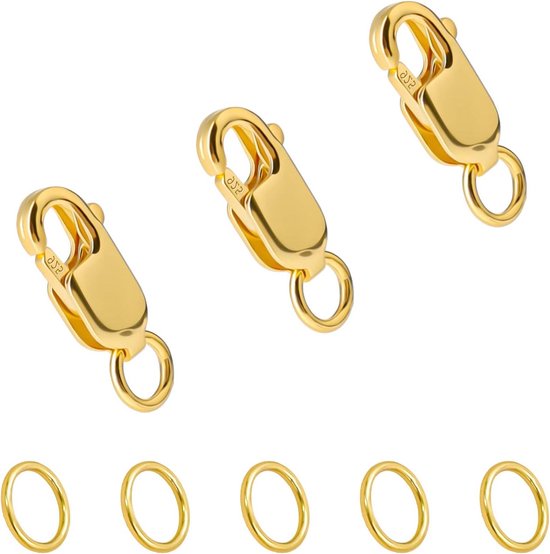 Jaimela 280 stuks karabijnsluiting en open springringset, 120 armbandsluiting en 160 buigringen, voor sieradenaccessoires DIY (sluiting: 12 x 6 mm, ring: 5 mm, goud en zilver