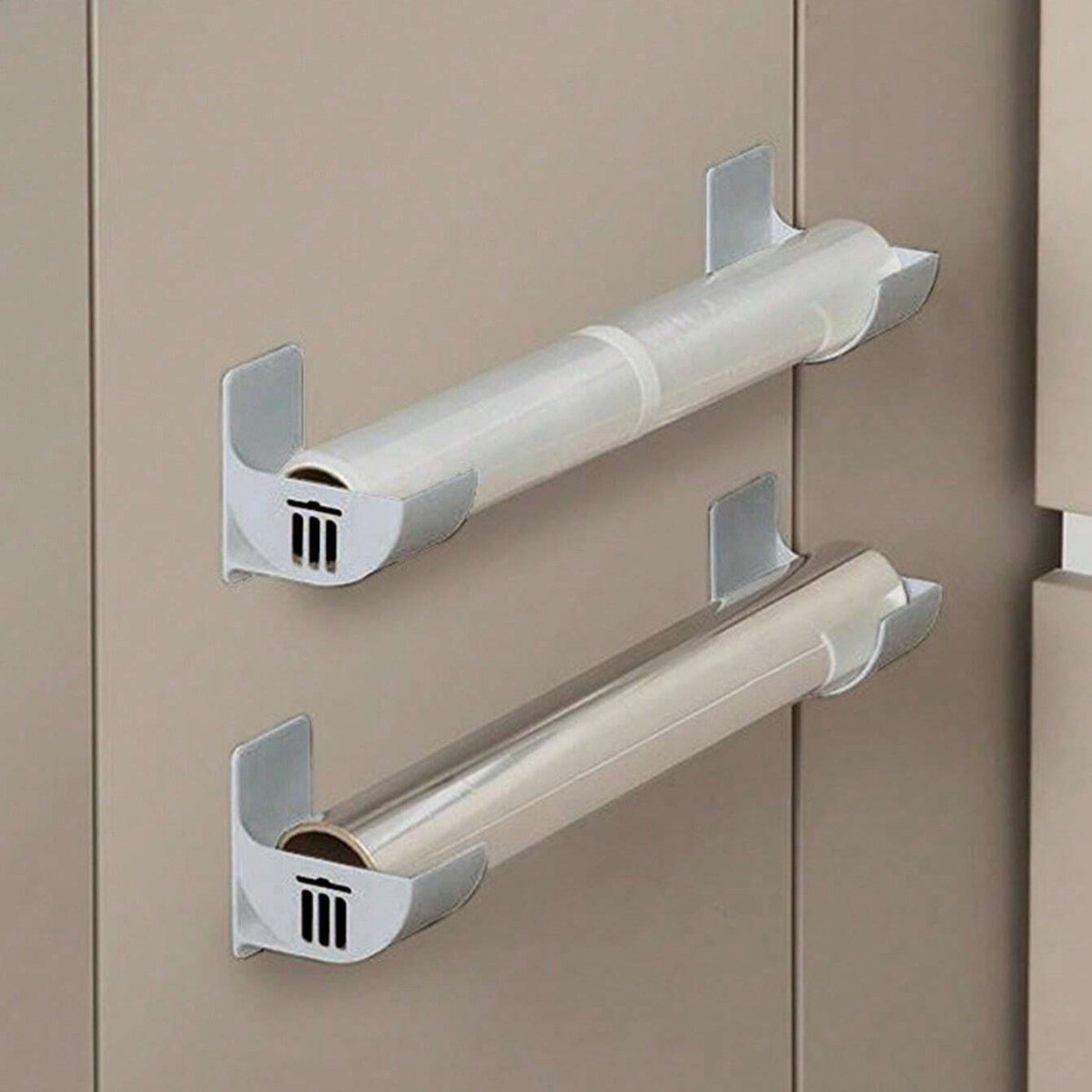 8-pack opbergrek zonder boren voor huishoudfolie en vuilniszakken, opbergrek voor in de kast, opbergrek voor aan de zijkant van de koelkast - grijs