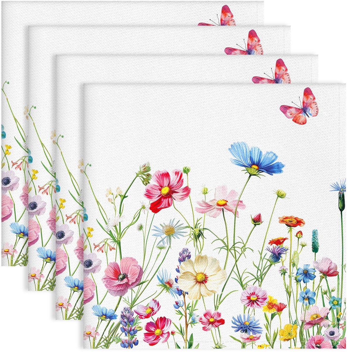 Stunq® Zachte Stoffen Servetten Bloemdecoratie Roze Set van 4 - 100% Katoen