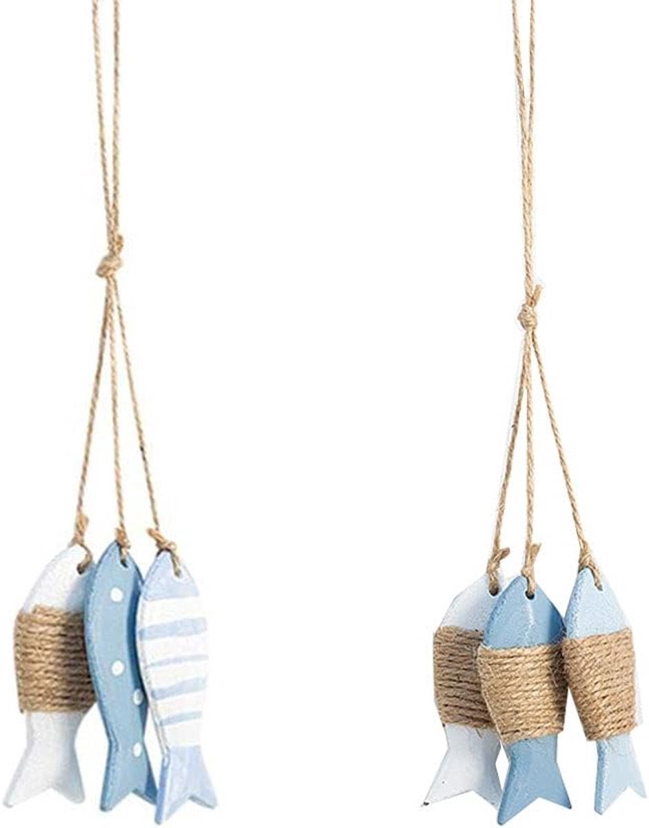 Stunq® Decoratieve Houten Vissen Set van 6 voor Mediterrane Stijl Muurdecoratie