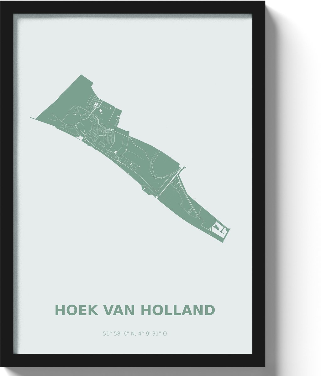 Poster Hoek van Holland A2 - 42 x 59,4 cm - Groen Inclusief lijst (Zwart MDF)