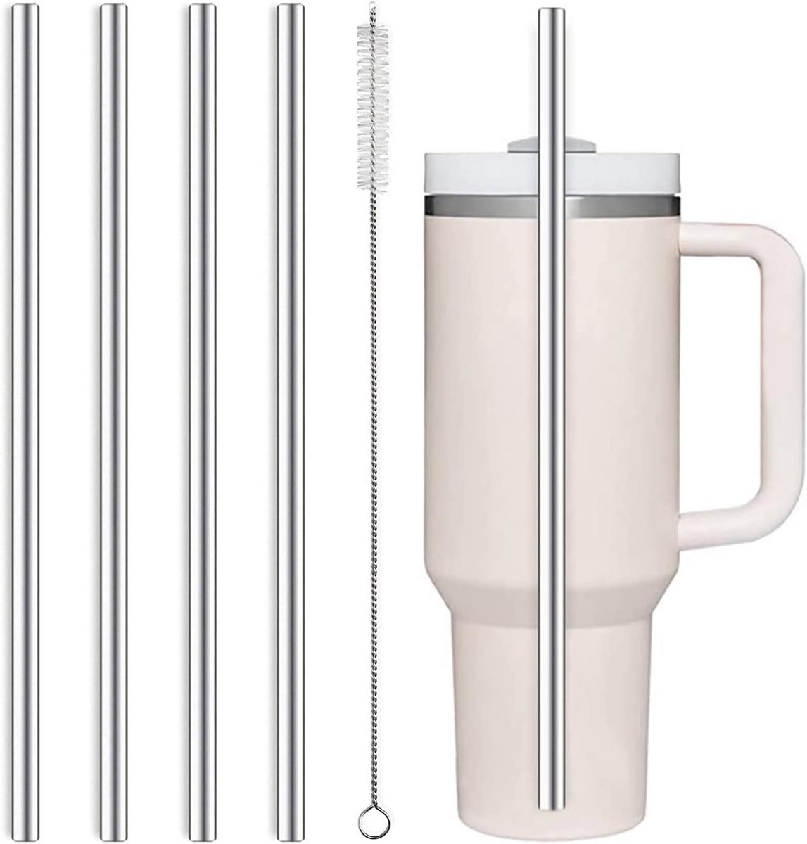 Herbruikbare Rietjes van Roestvrij Staal - 31 cm - Set van 4 met Reinigingsborstel