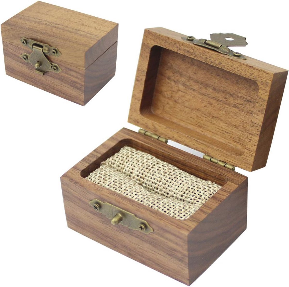 Rustieke houten verlovingsring doos voor trouwring opslag