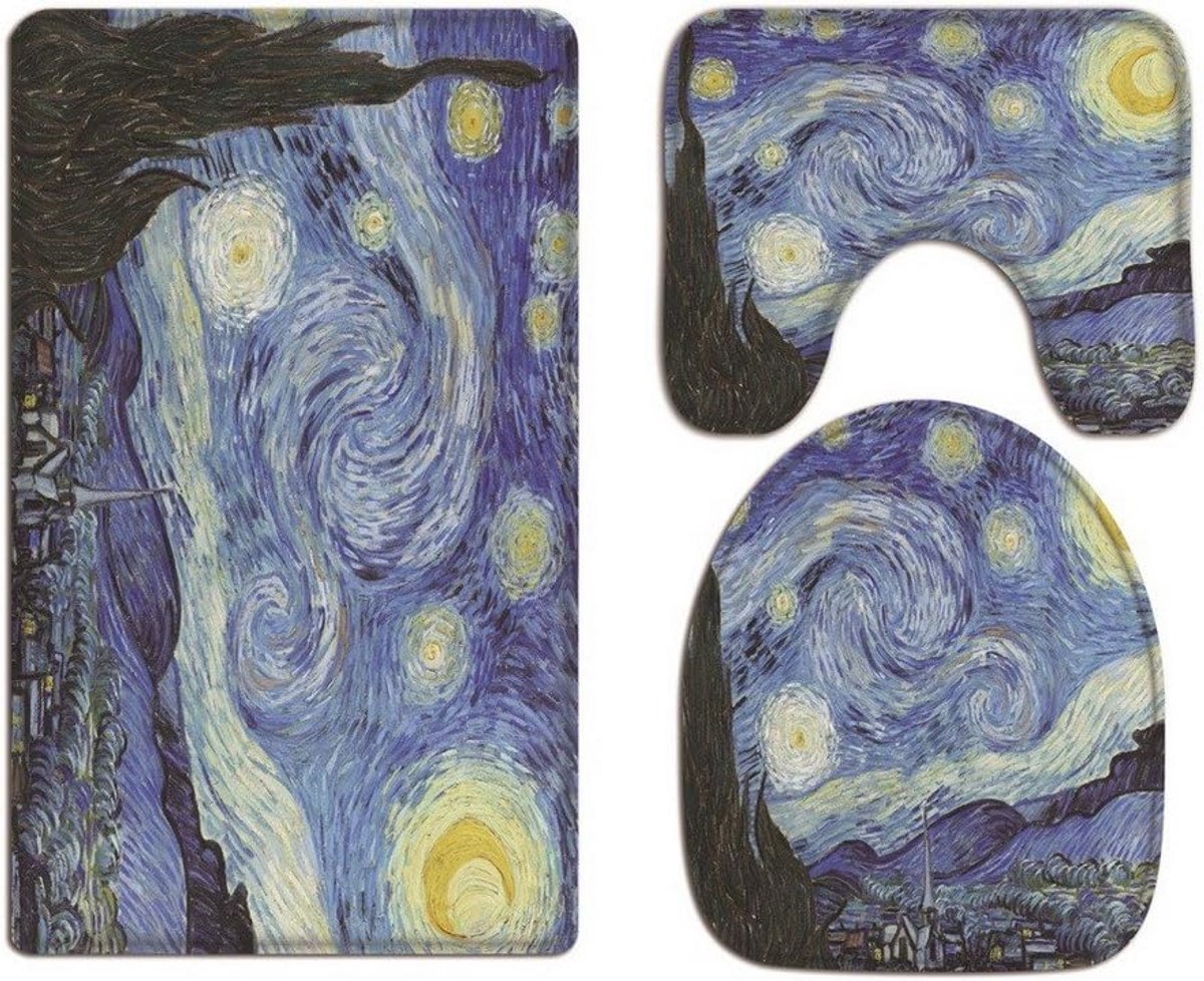 Zachte Flanellen Toiletstoelhoezen en Badmat met Vincent Van Gogh Sterrennacht Print