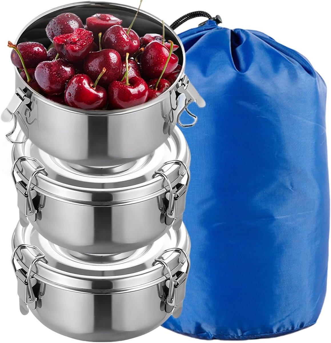 RVS Broodtrommel Set - Lekvrije Lunchboxen - BPA-vrij - 240 ml - Voor Snacks, Fruit, Muesli & Meer
