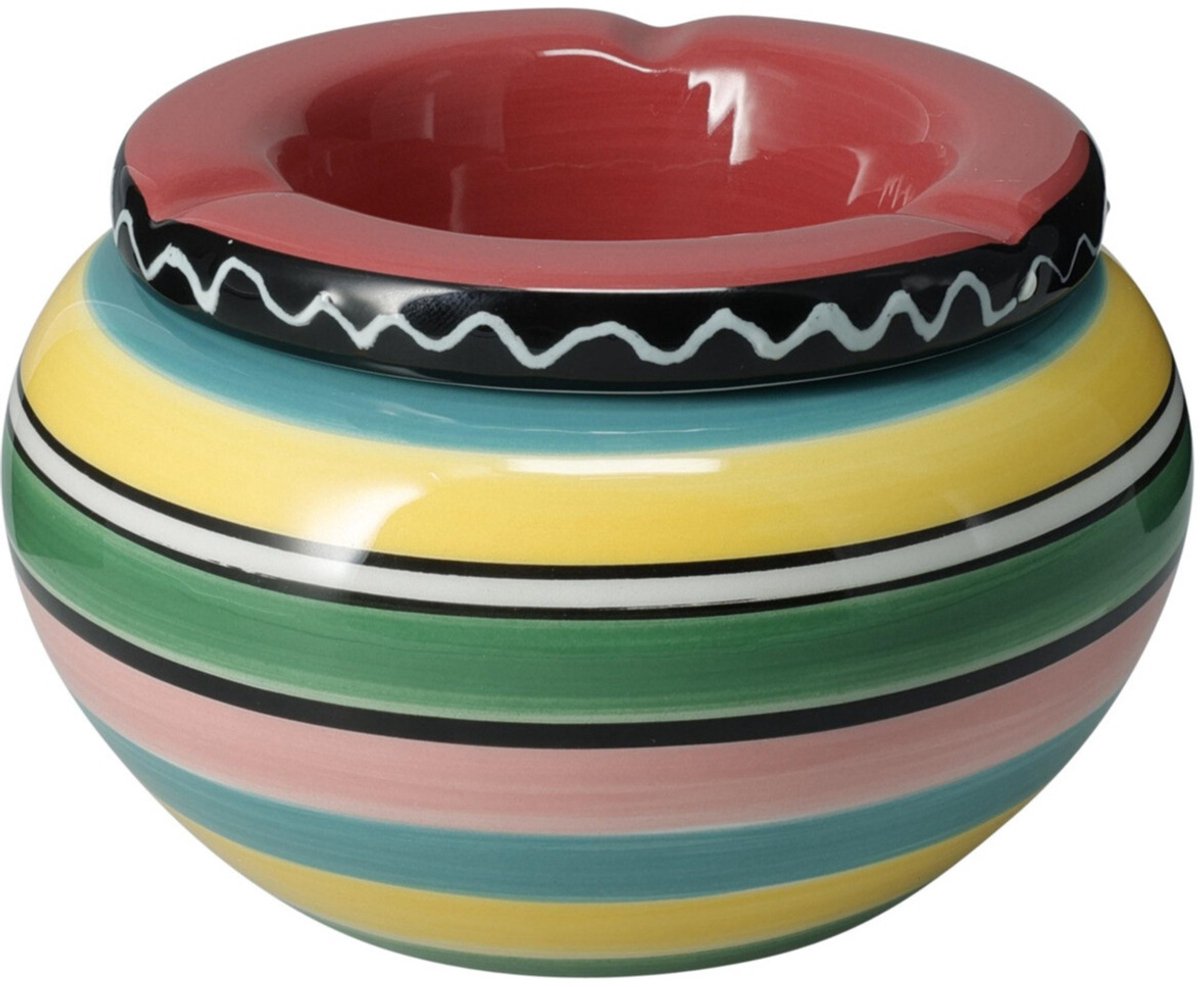 Asbak - gekleurd - D14 cm - aardewerk - rood - rond - buiten/binnen asbakken - kleurrijk
