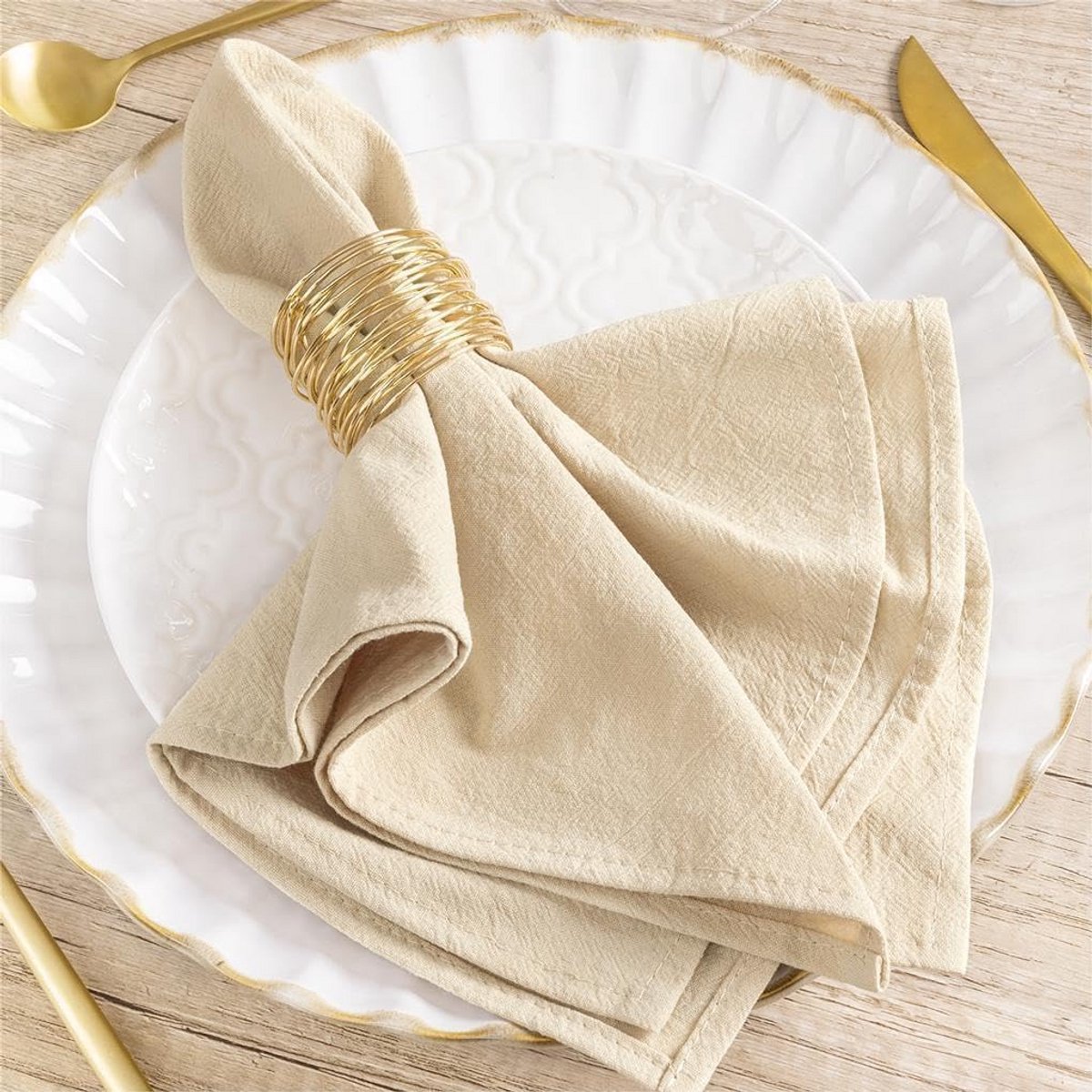 Beige stoffen servetten - 6 stuks - katoen - 40 x 40 cm - wasbaar