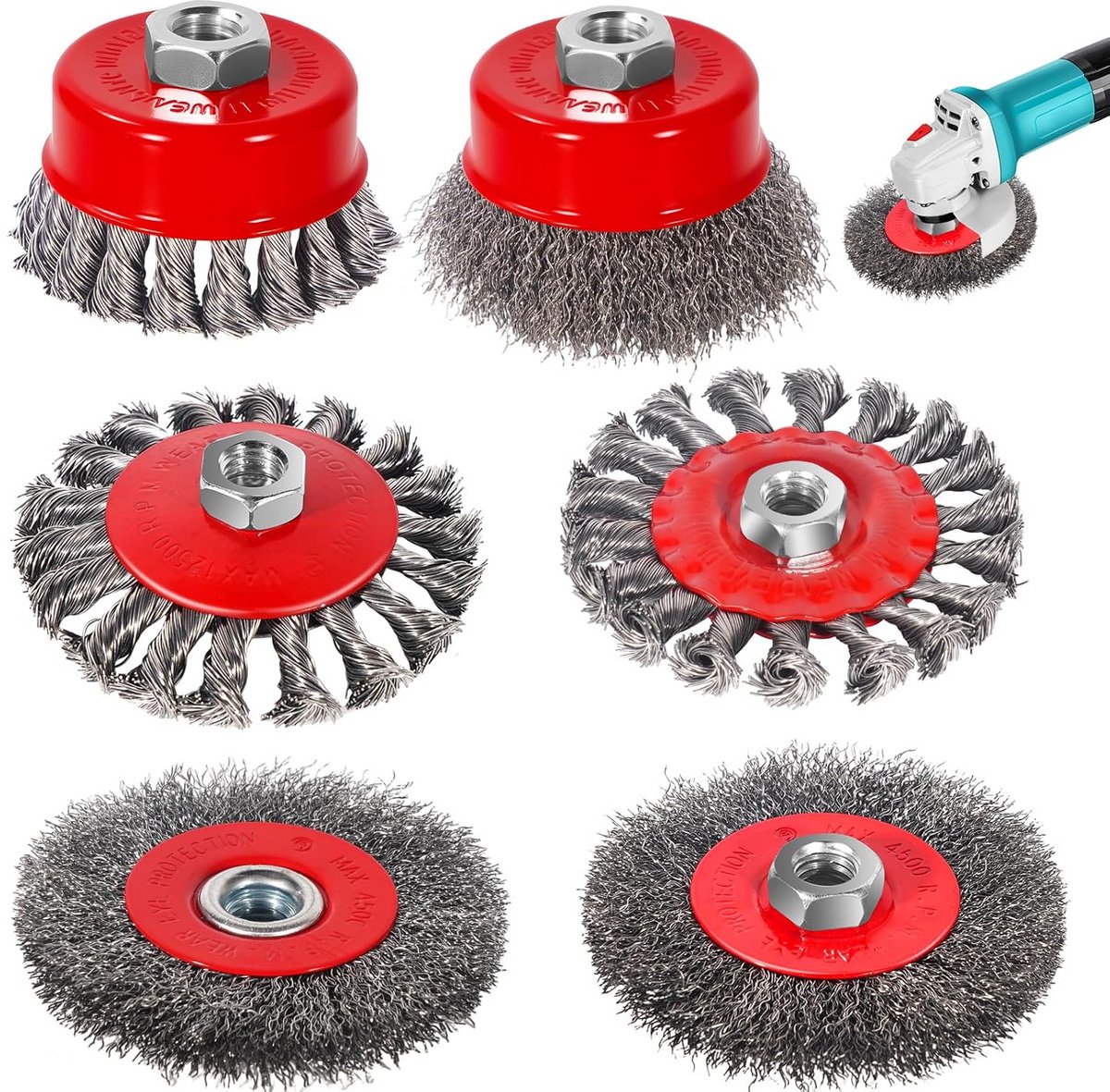 Draadborstel voor haakse slijper 6 stuks 4 inch 0,02 inch 5/8 inch 11 assen koolstofstaaldraad gedraaide draadborstel slijpschijf voor slijpen en polijsten