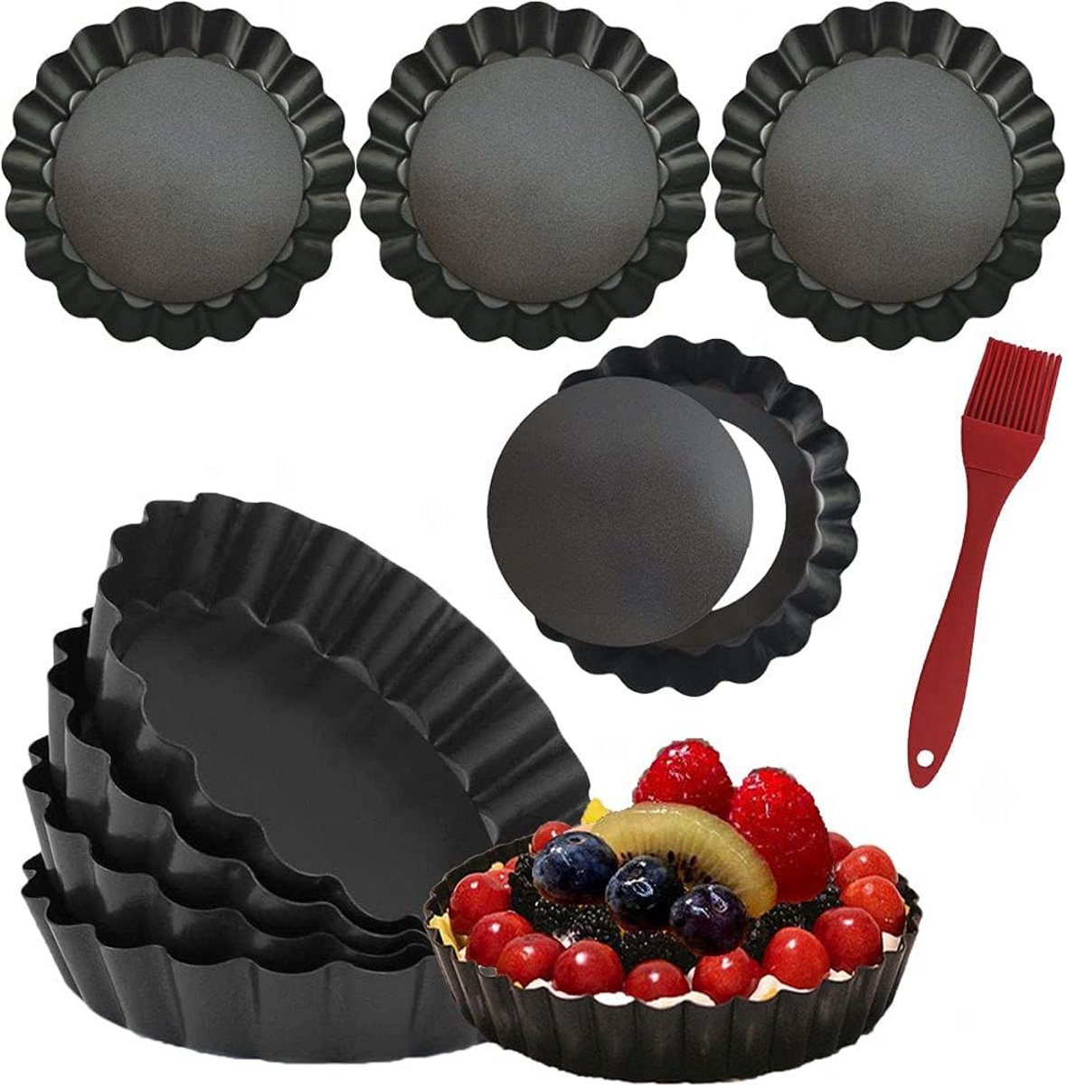 Set van 8 Mini Ronde Bakvormen 10 cm met Losse Bodem - Non-stick