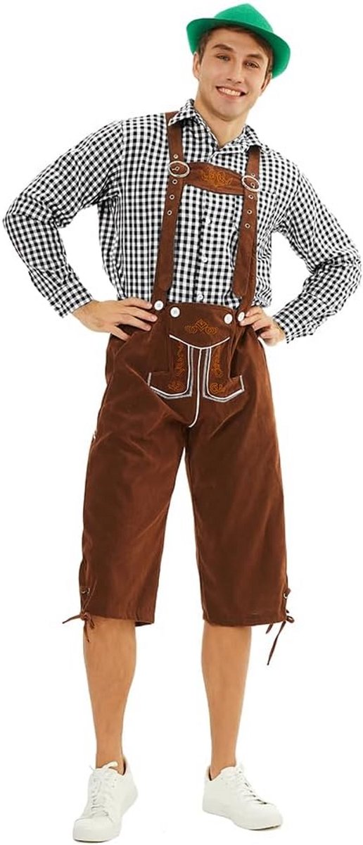 Traditioneel Beiers Oktoberfest Kostuum voor Heren met Geborduurde Lederhose en Overhemd