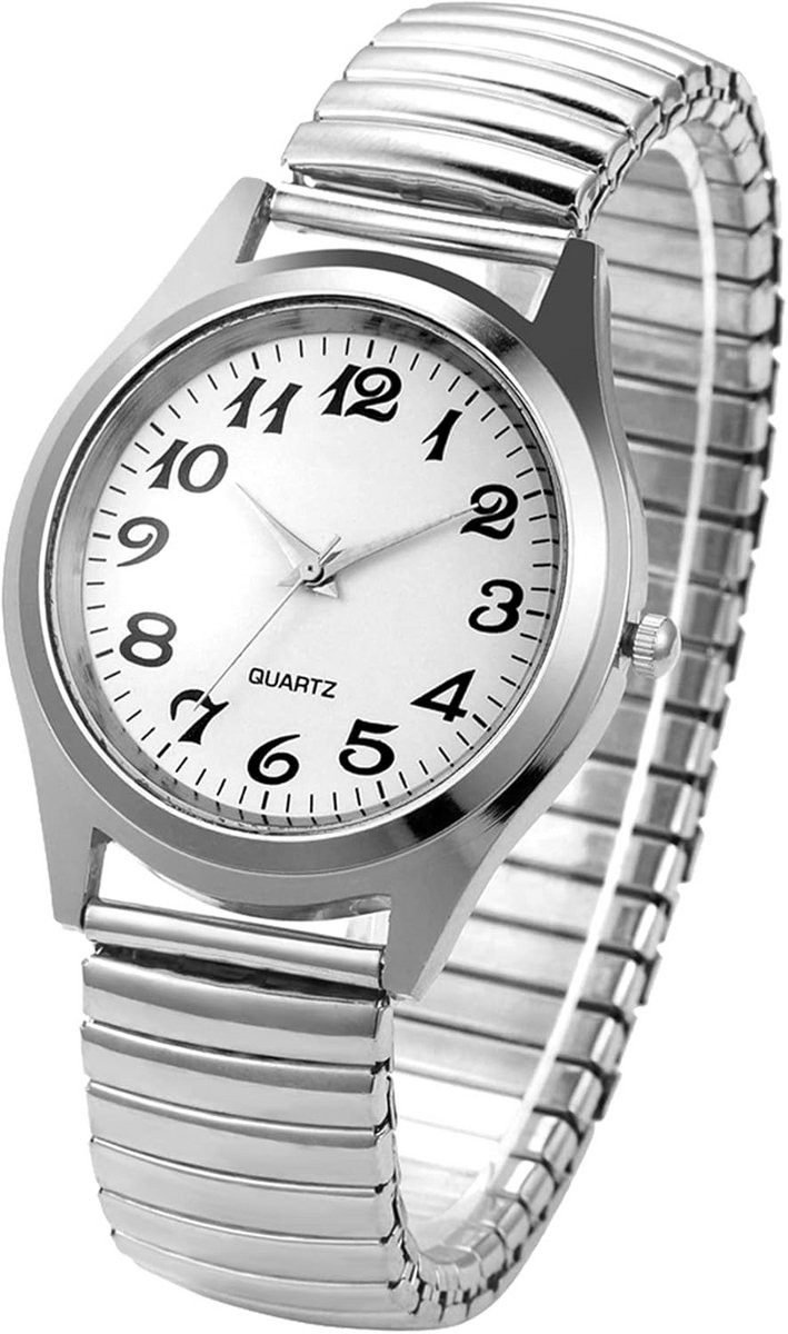 Ultradun Analoog Polshorloge met Elastische Band voor Dames en Heren - Goud-Zilver