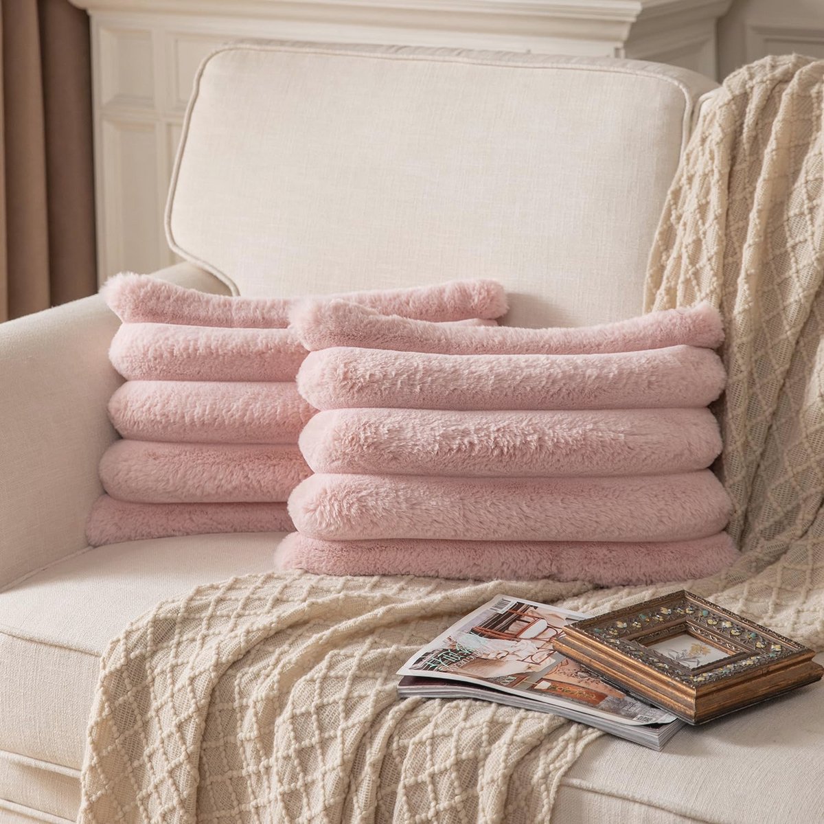 Set van 2 gestreepte kussenslopen 30x50 cm - Roze decoratieve kussens voor slaapkamer en woonkamer