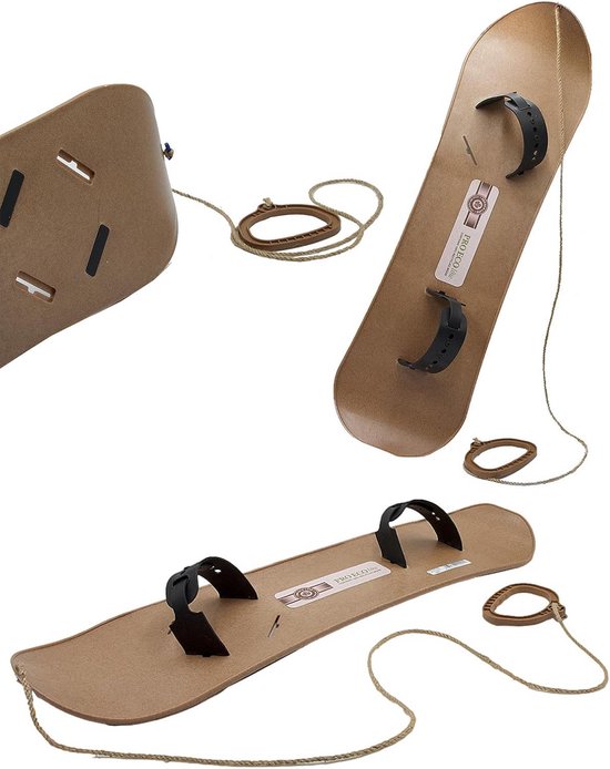 Kindersnowboard Hout met Bindingen en Trekkoord - Houten Sleebord voor Beginners (80x23 cm)