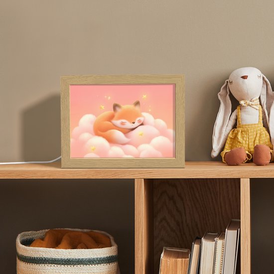 Nachtlampje 20x15 cm - Kinder lampje - Wolken - Vos - Oranje - Sterren - Tafellamp kinderkamer - Slaapkamer lamp - Bedlamp kinderen - Kinderlampje stopcontact - Wandlamp babykamer - Nachtlampjes van OnlyWow — afbeelding 3