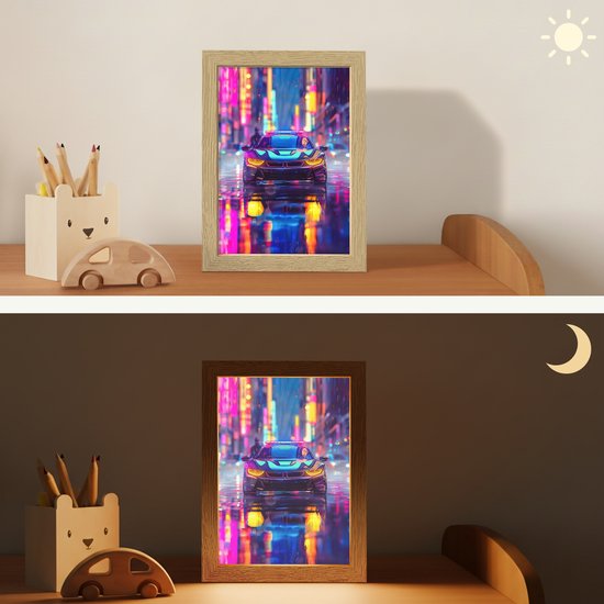 Nachtlampje 15x20 cm - Kinder lampje - Auto - Politie - Stad - Jongens - Kleurrijk - Tafellamp kinderkamer - Slaapkamer lamp - Bedlamp kinderen - Kinderlampje stopcontact - Wandlamp babykamer - Nachtlampjes van Merkloos — afbeelding 4