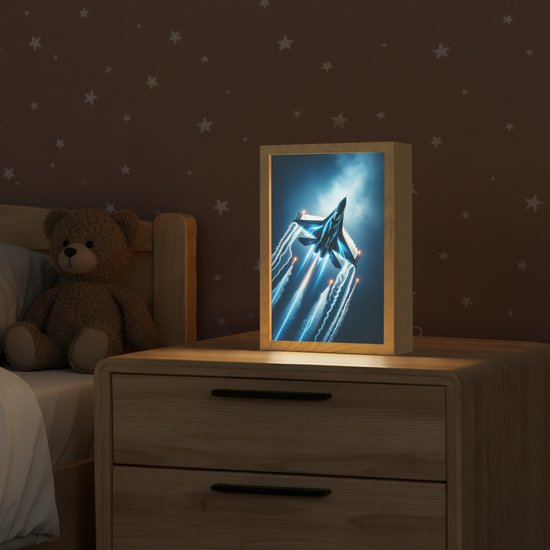 Nachtlampje 20x30 cm - Kinder lampje - Straaljager - Blauw - Jongens - Tafellamp kinderkamer - Slaapkamer lamp - Bedlamp kinderen - Kinderlampje stopcontact - Wandlamp babykamer - Nachtlampjes van Merkloos — afbeelding 2