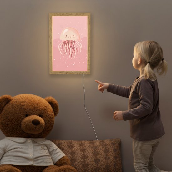 Nachtlampje 20x30 cm - Kinder lampje - Kwal - Zeedieren - Roze - Onderwater - Tafellamp kinderkamer - Slaapkamer lamp - Bedlamp kinderen - Kinderlampje stopcontact - Wandlamp babykamer - Nachtlampjes van Merkloos — afbeelding 5