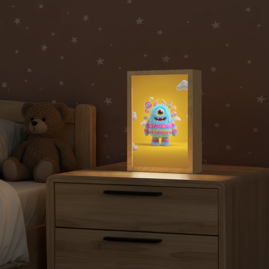 Nachtlampje 20x30 cm - Kinder lampje - Monster - Snoep - Geel - Kleurrijk - Tafellamp kinderkamer - Slaapkamer lamp - Bedlamp kinderen - Kinderlampje stopcontact - Wandlamp babykamer - Nachtlampjes van Merkloos — afbeelding 2