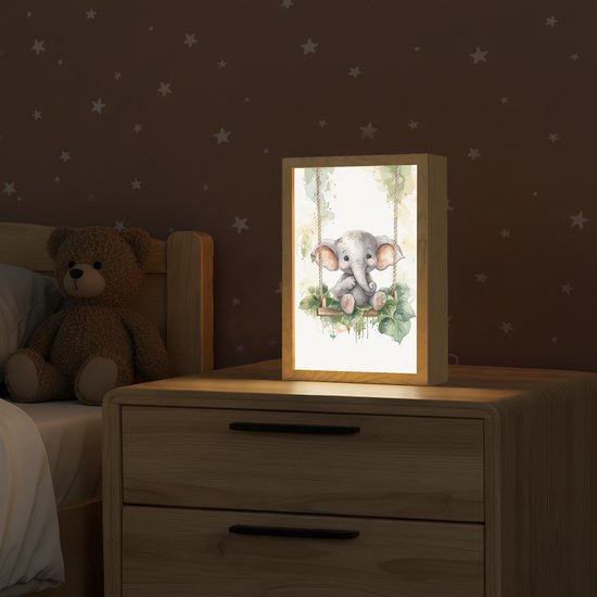 Nachtlampje 20x30 cm - Kinder lampje - Olifant - Dier - Kinderen - Jungle - Tafellamp kinderkamer - Slaapkamer lamp - Bedlamp kinderen - Kinderlampje stopcontact - Wandlamp babykamer - Nachtlampjes van Merkloos — afbeelding 2