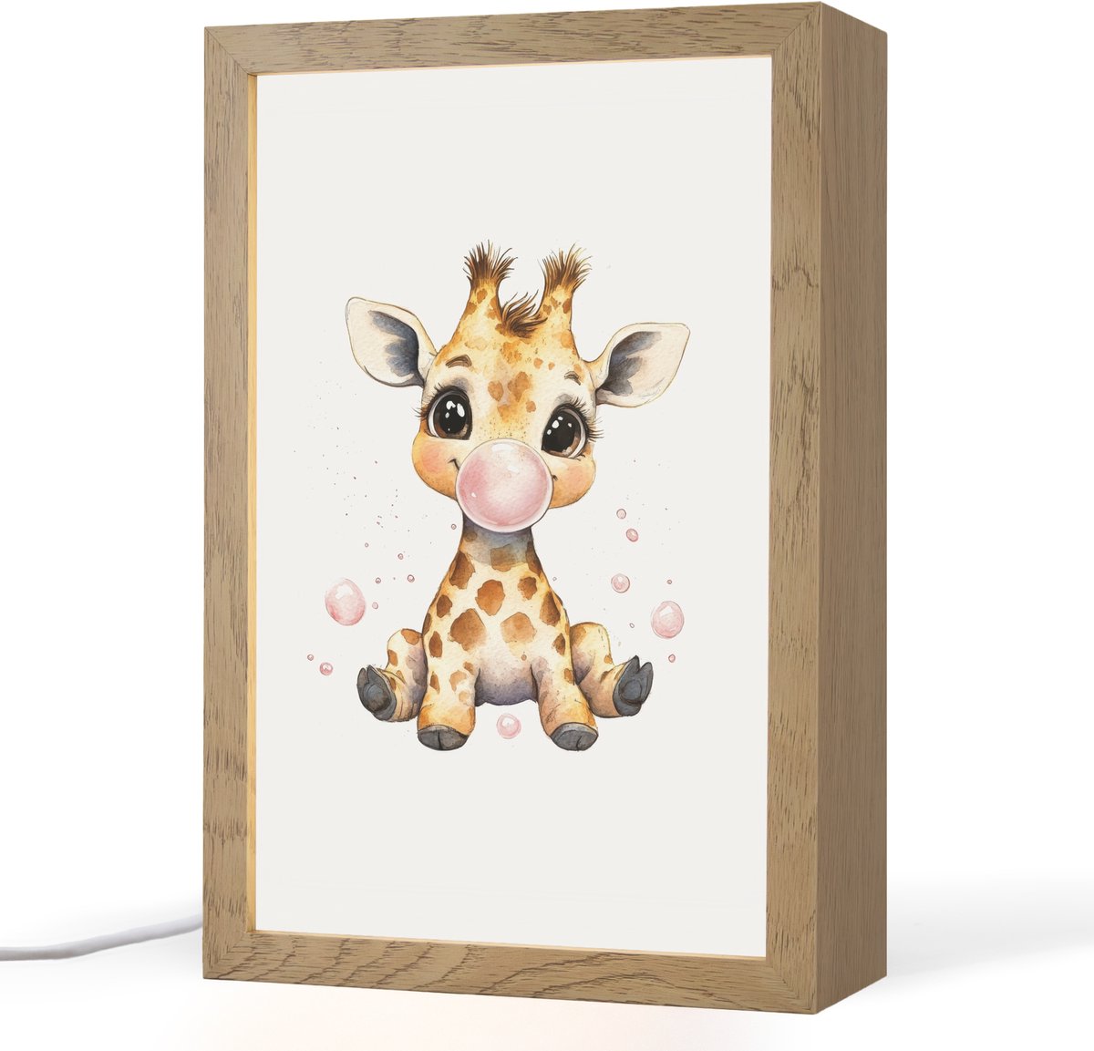 Nachtlampje 20x30 cm - Kinder lampje - Giraffe - Roze - Kauwgom - Tafellamp kinderkamer - 