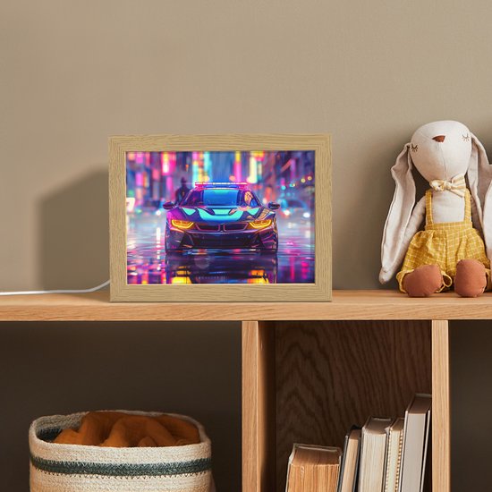 Nachtlampje 20x15 cm - Kinder lampje - Auto - Politie - Stad - Jongens - Kleurrijk - Tafellamp kinderkamer - Slaapkamer lamp - Bedlamp kinderen - Kinderlampje stopcontact - Wandlamp babykamer - Nachtlampjes van Merkloos — afbeelding 3