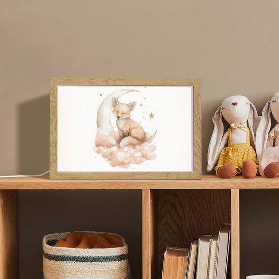 Nachtlampje 30x20 cm - Kinder lampje - Vos - Wolken - Maan - Sterren - Tafellamp kinderkamer - Slaapkamer lamp - Bedlamp kinderen - Kinderlampje stopcontact - Wandlamp babykamer - Nachtlampjes van OnlyWow — afbeelding 3