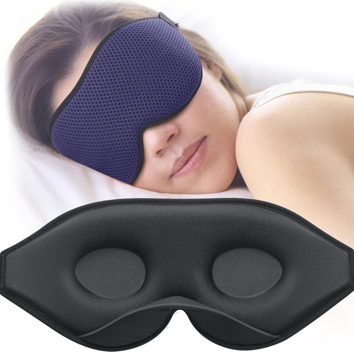 3D Slaapmasker voor Zijslapers - Lichtblokkerend Oogmasker zonder Oogdruk - Verstelbaar en Comfortabel voor Reizen en Slapen