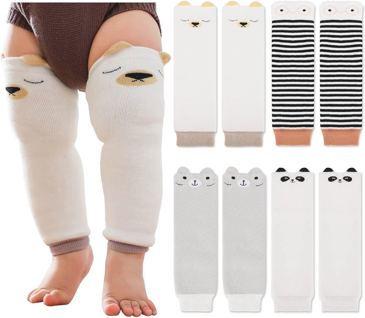 Set van 4 schattige dierenbeenwarmers voor peuters – Lange kniekousen en kniebeschermers voor baby's 0-5 jaar