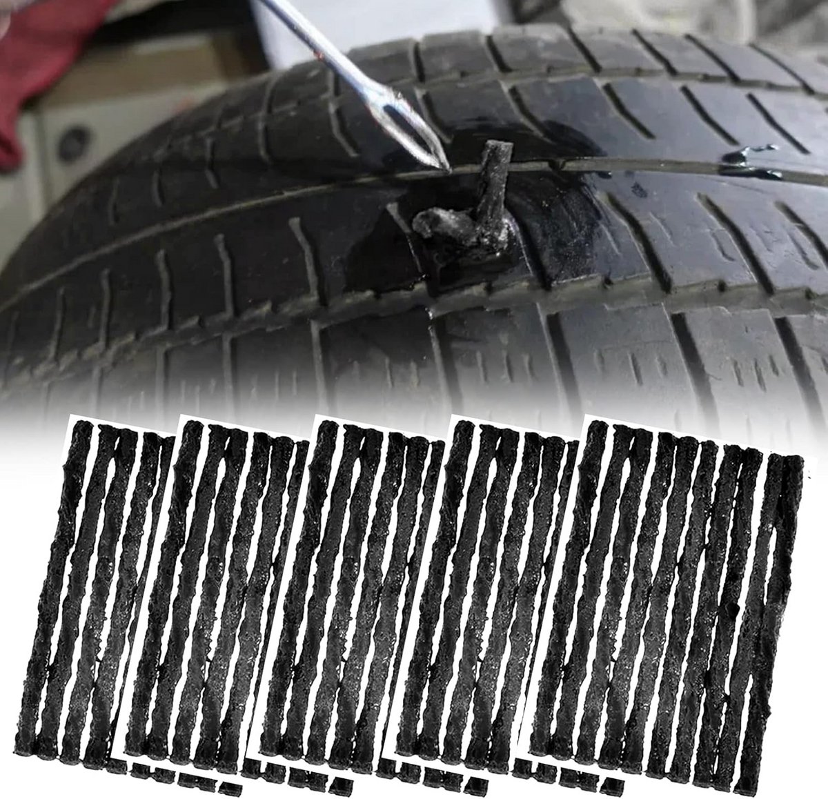 Tubeless Bandenreparatieset - Universele Reparatiestrips voor Auto & Motor - Zwart, 100x3.5mm (50 stuks)