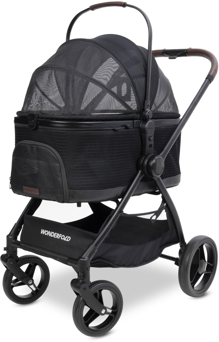 WonderFold P3 Hondenbuggy - Met Opbergmand - Inklapbaar - Zwart (Draagvermogen tot 22kg)