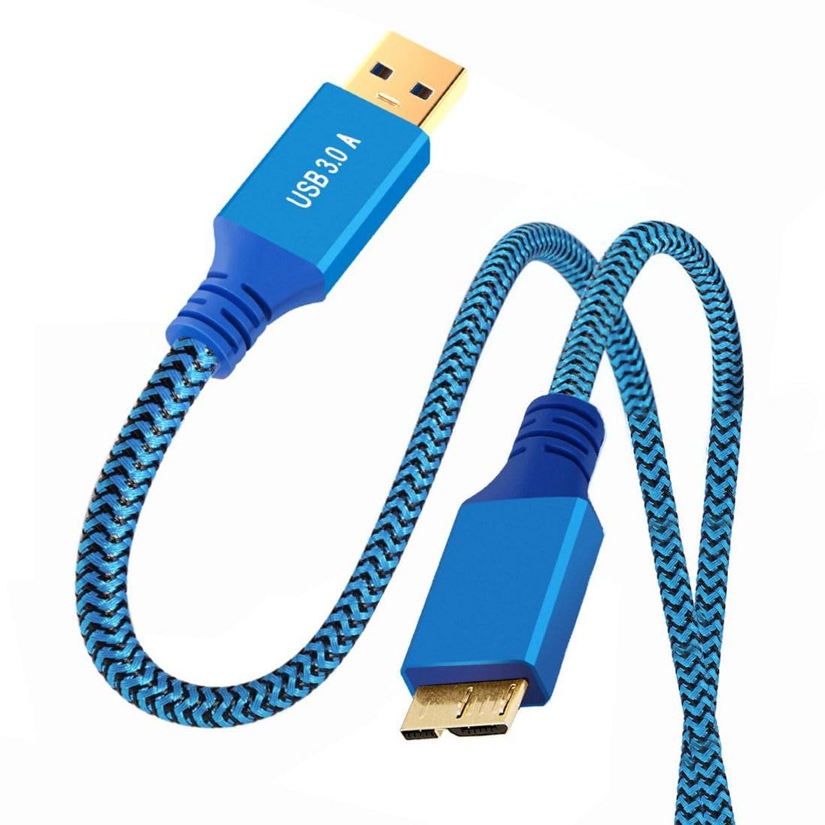 USB 3.0 Verlengkabel Micro-B naar USB 3.0 - 0.3 Meter Gevlochten Blauw