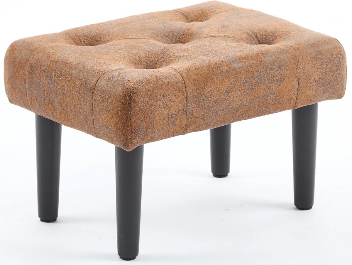 Rustieke Voetenbank met Gevoerde Zitting, Vintage Bruin, 37 x 25,5 x 23 cm