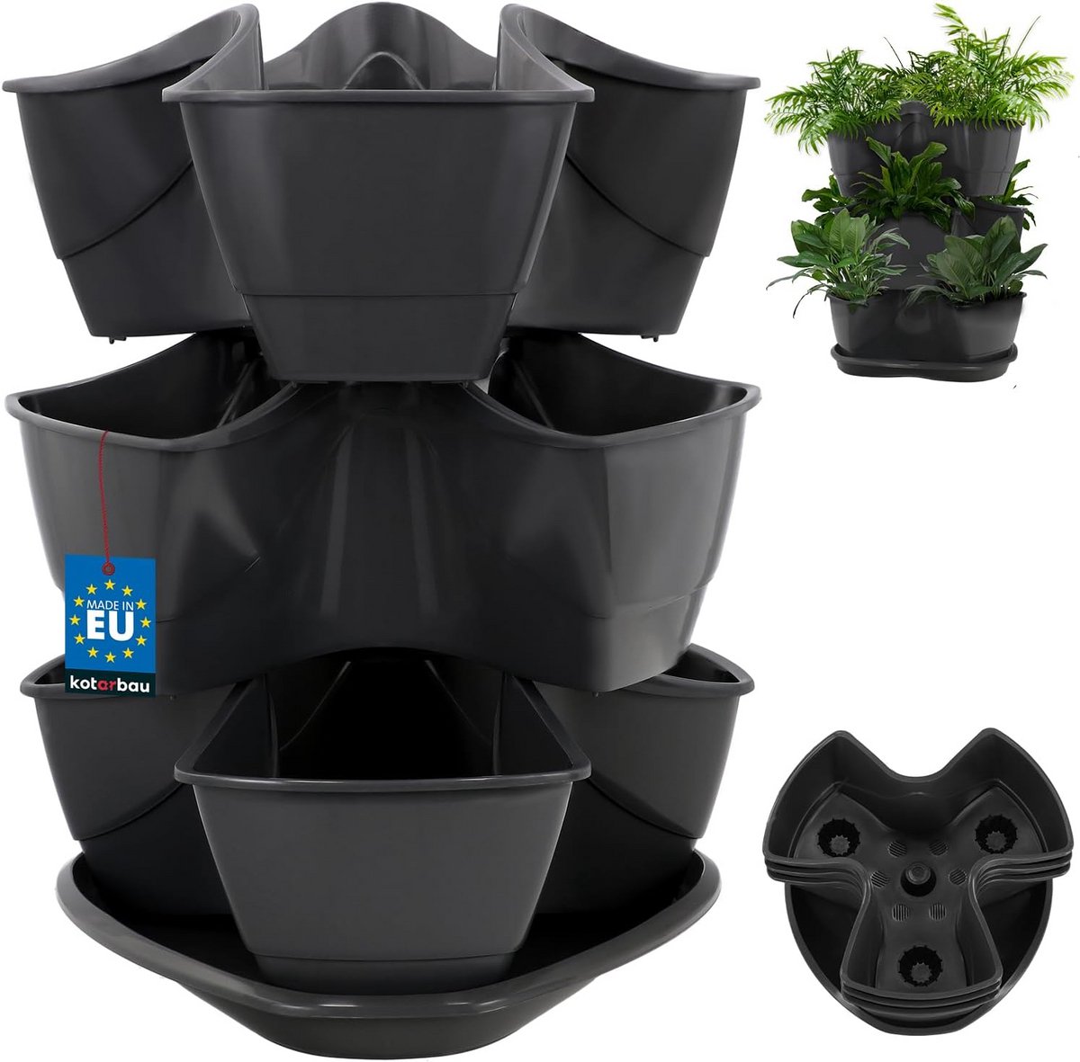 3-voudige kruidenpot antraciet verticale kruidentuin 38x29,5 cm