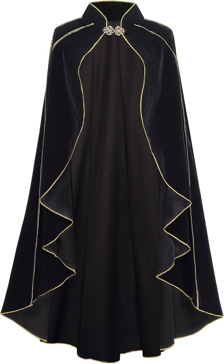 Middeleeuwse vrouwelijke cape met capuchon - zwarte cape voor Renaissance, Halloween en meer