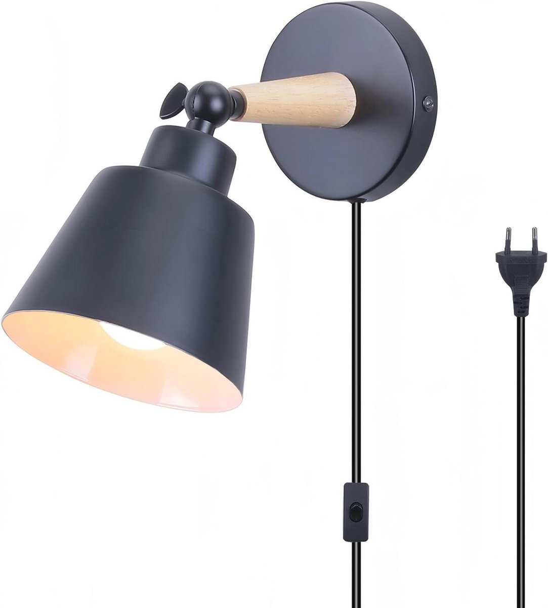 Moderne Wandlamp van Metaal en Hout met E27 Fitting - Verstelbare Binnenverlichting voor Slaapkamer en Woonkamer