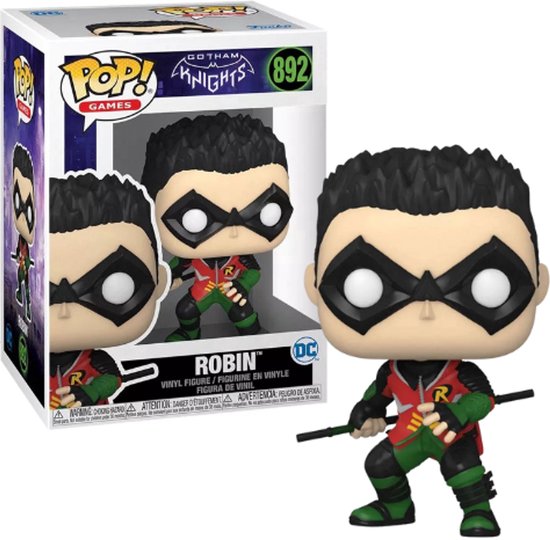 Funko Pop! verpakking van Robin #892 uit Gotham Knights met pop op de voorgrond.