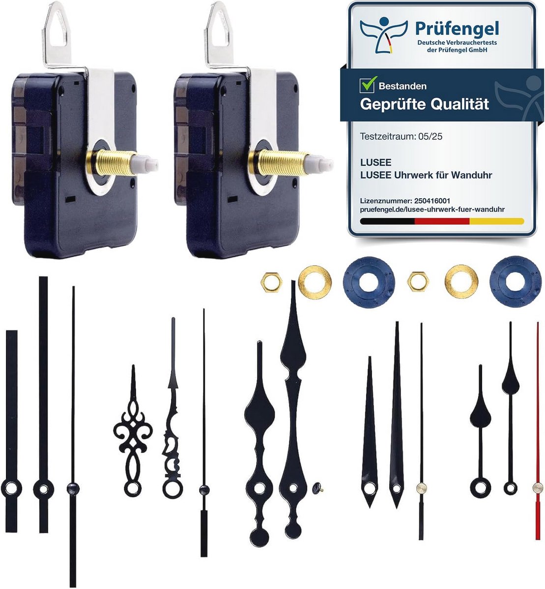 Wandklok Mechanisme Set met 5 Wijzers en Geruisloos Kwartsuurwerk