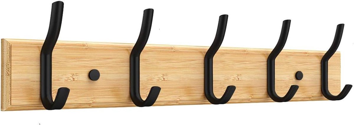 Kledinghanger met 5 Haken - Heavy Duty Bamboe Hoed Houder - Zwart