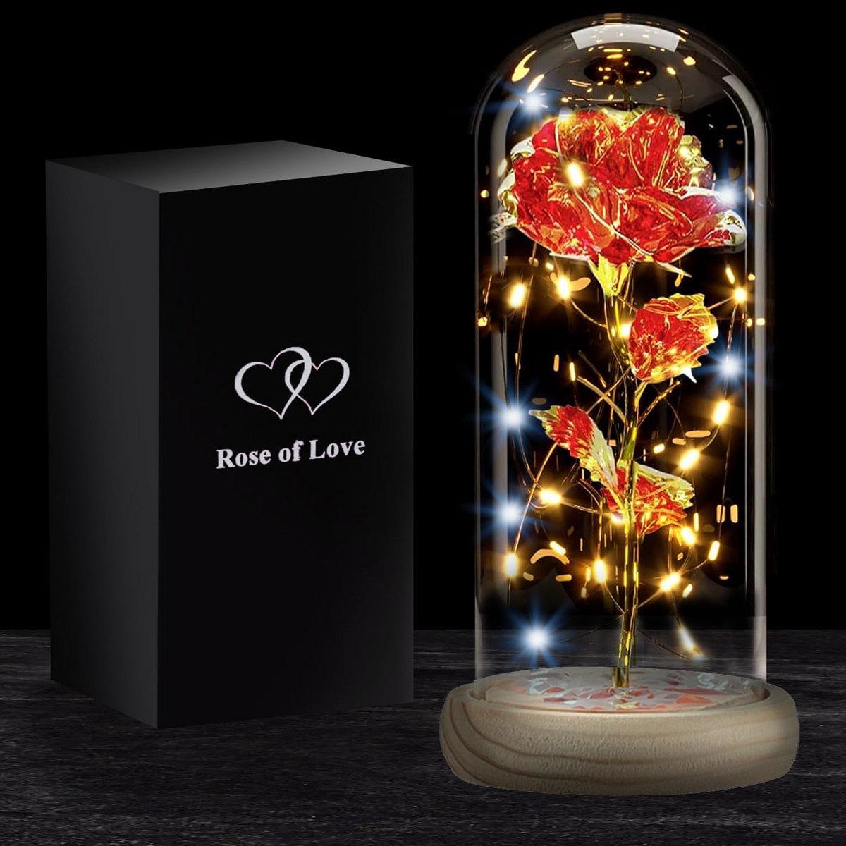 Eeuwige Rode Roos onder Glazen Stolp met LED Verlichting - Romantisch Cadeau voor Vrouwen