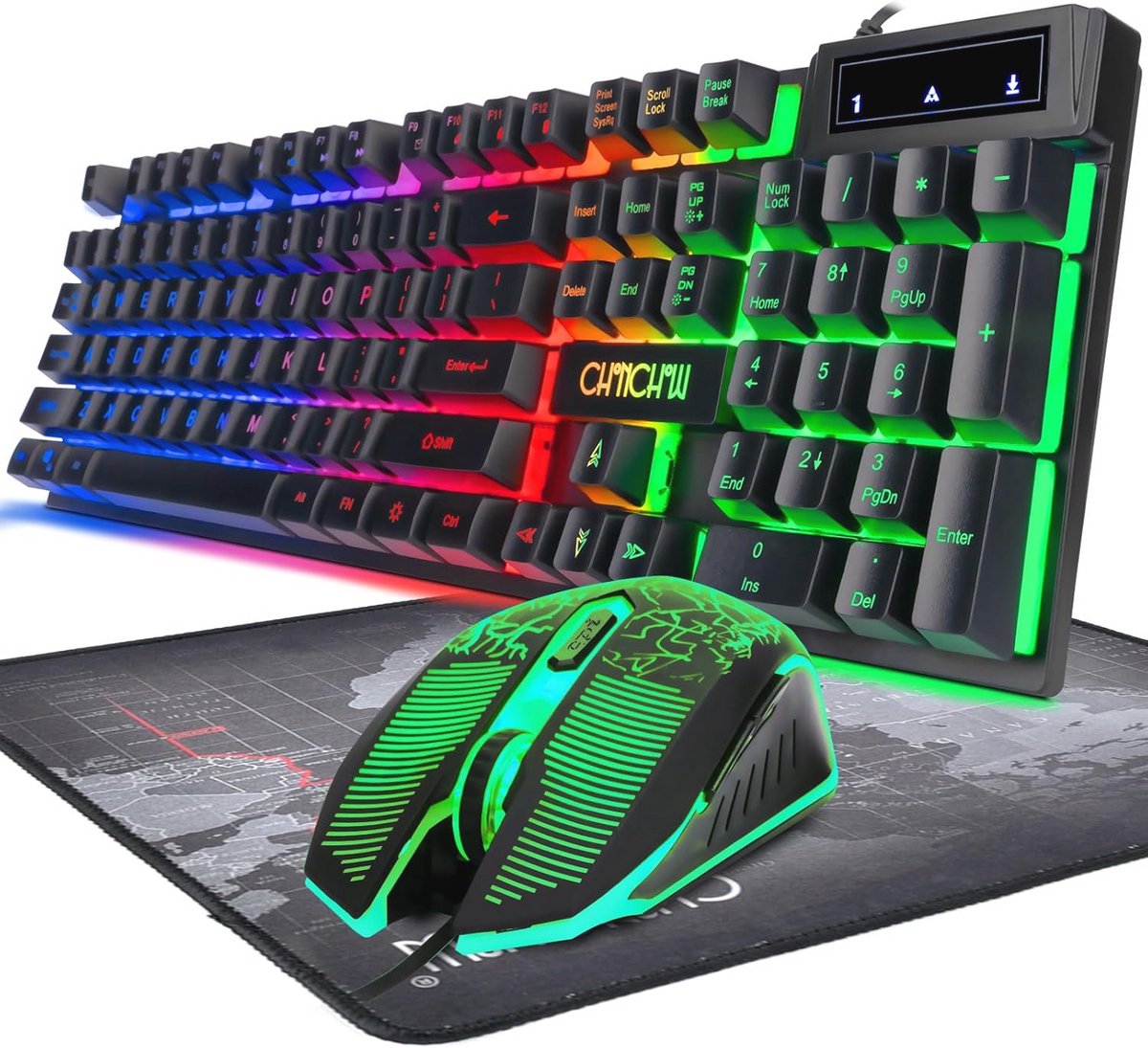 Gaming Keyboard en Muis Set met RGB Verlichting - Bedraad Toetsenbord en Optische Muis met Hoog DPI