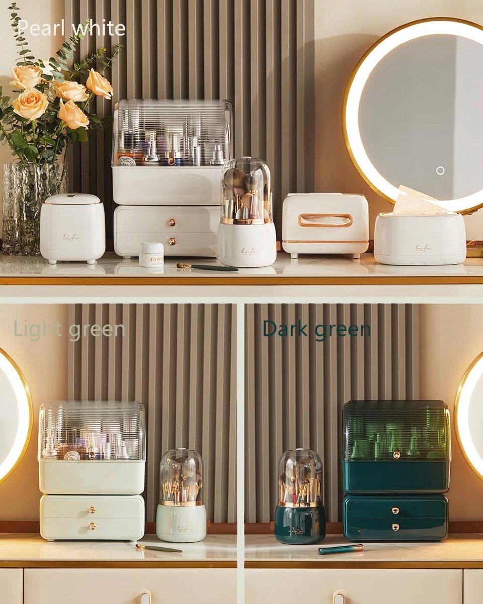 Roze Rotatie Make-up Borstelhouder Organizer met Deksel - Acryl Cosmetica Opslag Beker