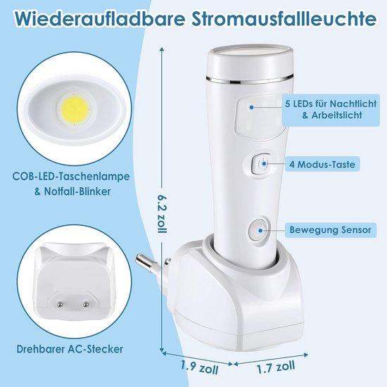 4-in-1 LED nachtlampje met bewegingssensor en zaklamp - Multifunctioneel, oplaadbaar en ideaal voor noodgevallen van Elro — afbeelding 2