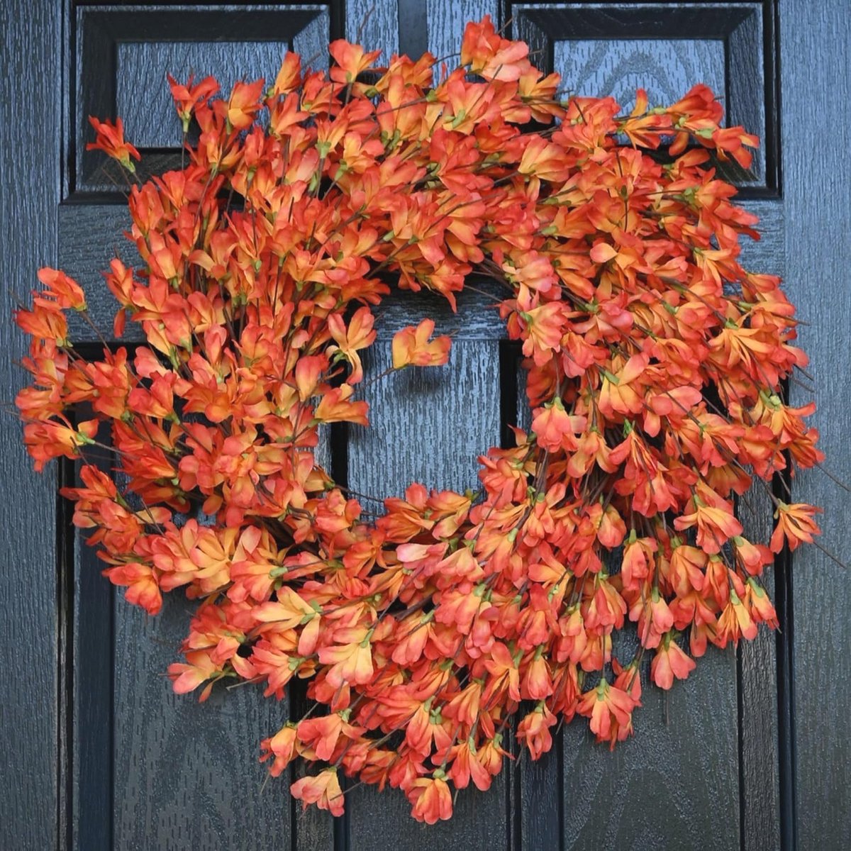 Hedendaagse Herfstkrans voor Voordeur - 61 cm Oranje Bloemenkrans voor Woondecoratie en Fe
