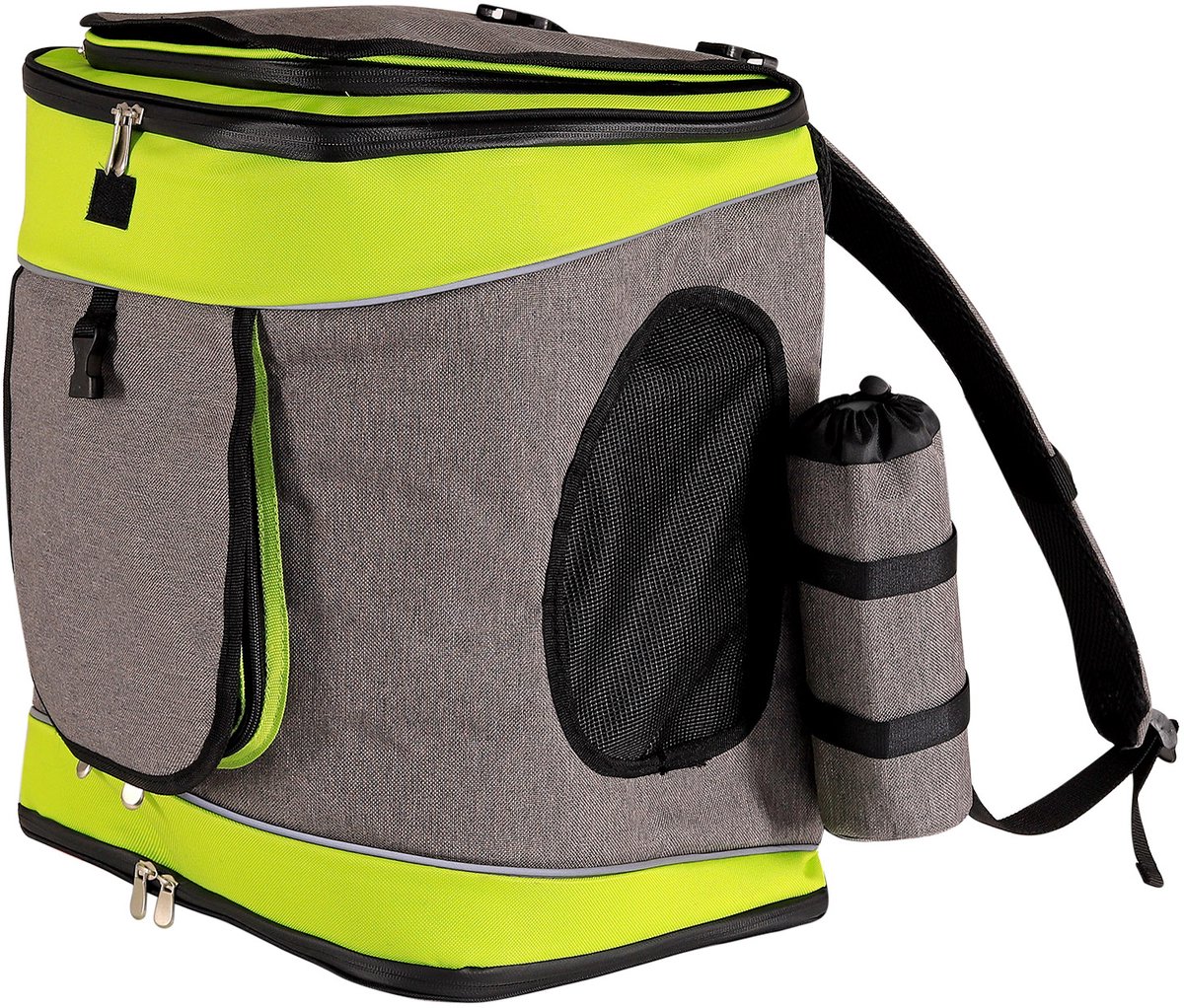 lionto hondenrugzak, comfortabel, veilig & waterafstotend, tot 14 kg grijs/groen