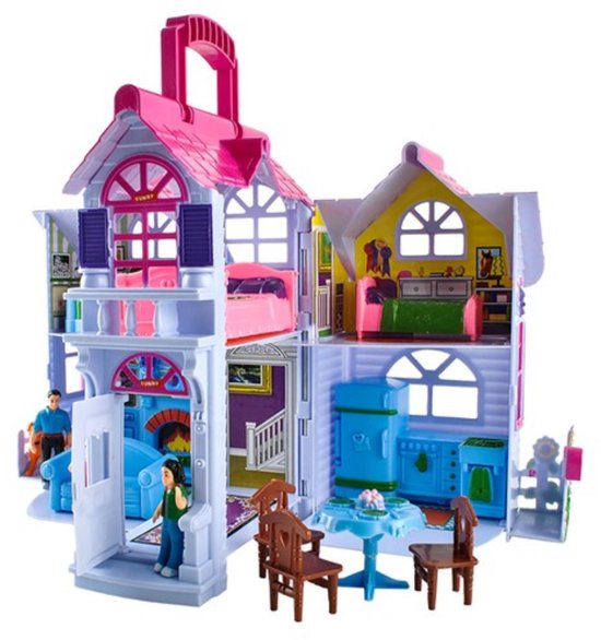 Maison de poupée en bois, Dollhouse avec 66 meubles et accessoires Maison de poupée en bois, Dollhouse avec 66 meubles et accessoires